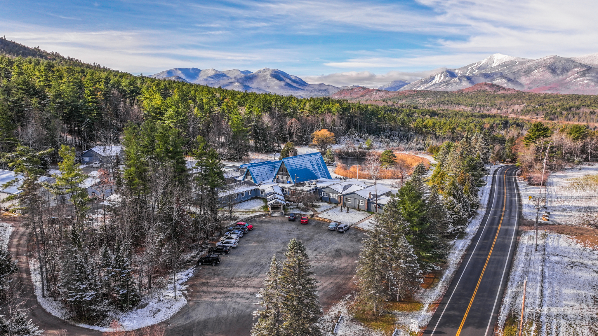 Aerial view of a small mountain getaway